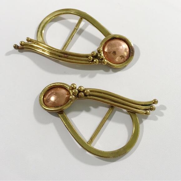 Vintage Handcrafted Baldwin Signed Modernist Copper and Brass Scarf Belt Buckle - Picture 8 of 14